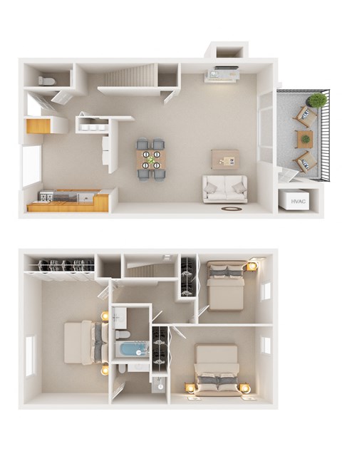 Floor plan for 3 beds, 2.5 baths, 1275 sqft